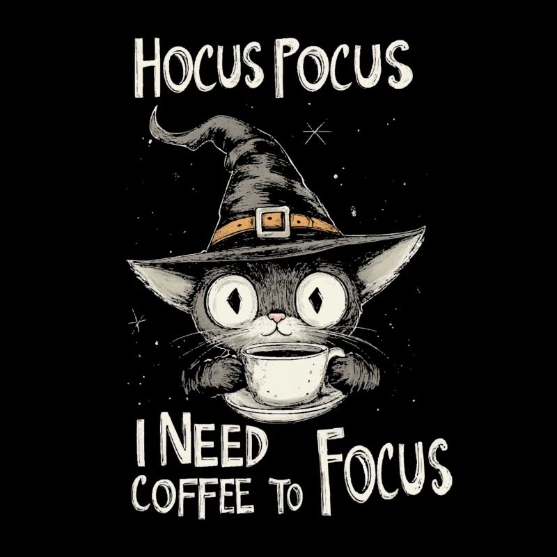Hocus Pocus Cat Witch Hat Coffee Funny
