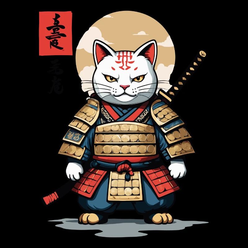 Chat Samouraï Asiatique Ukiyo-E Style Esthétique