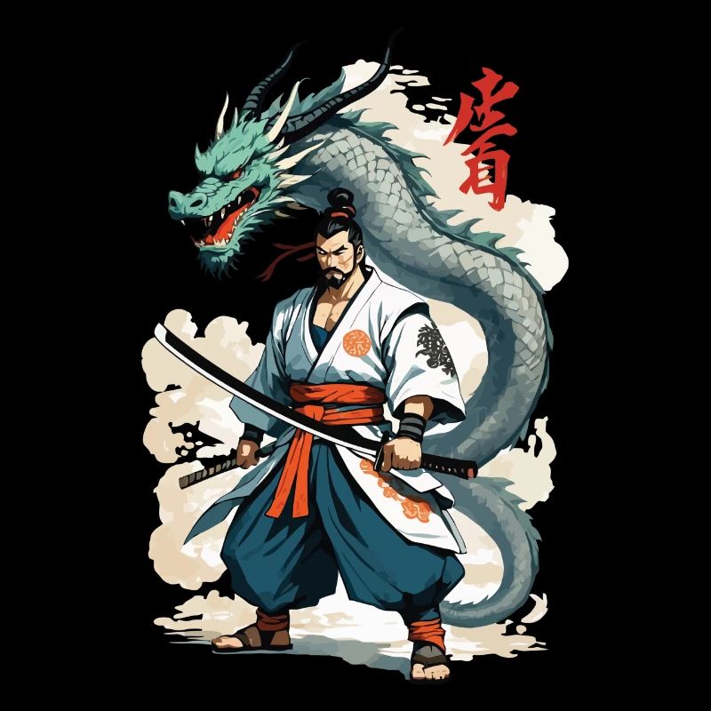 Samouraï Dragon Vintage Ukiyo-e Style Artwork