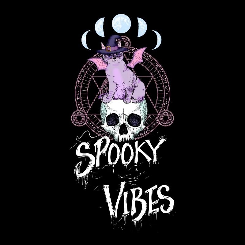 Chat avec chapeau de sorcière et conception de crâne