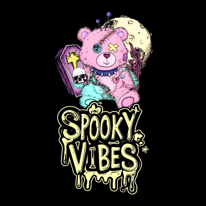 Teddy bear with coffin and moon Halloween design