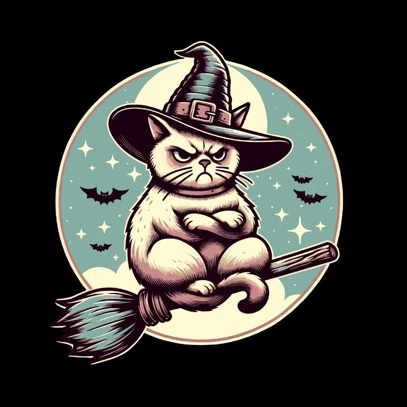Mauvaise humeur Sorcière Chat Drôle Magicien Chat