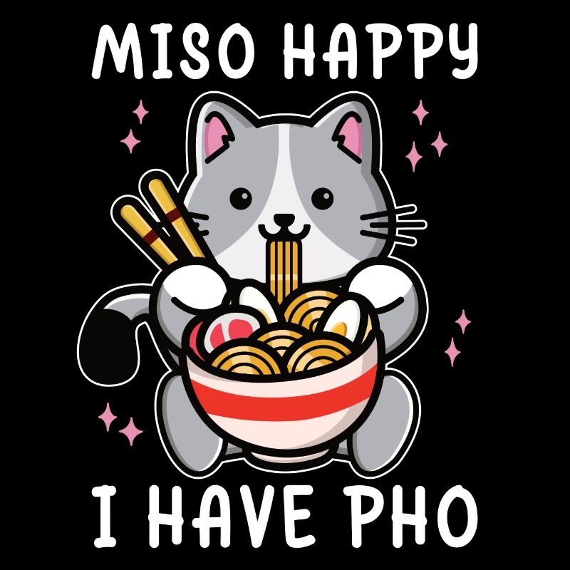 Drôle Pho Mignon Chat Kawaii Mangeant Pho