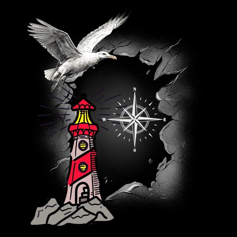 maritime, seagull, compass, lighthouse, seagulls