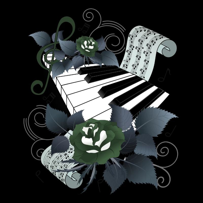 Piano with roses grey-blue