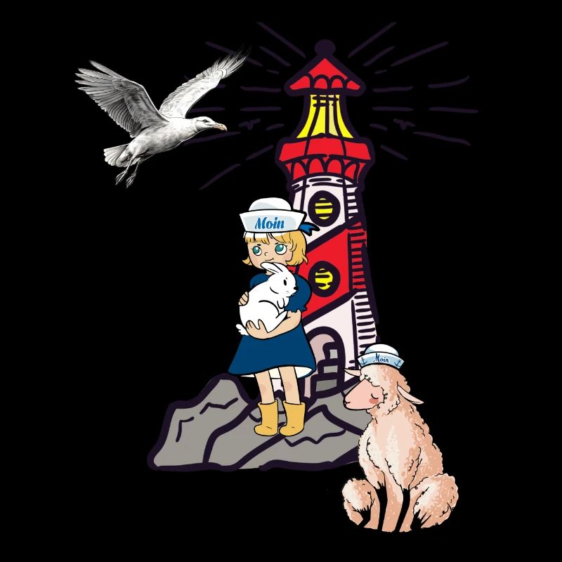 maritim Mädchen Leuchtturm Möwe Schaf Küste Moin