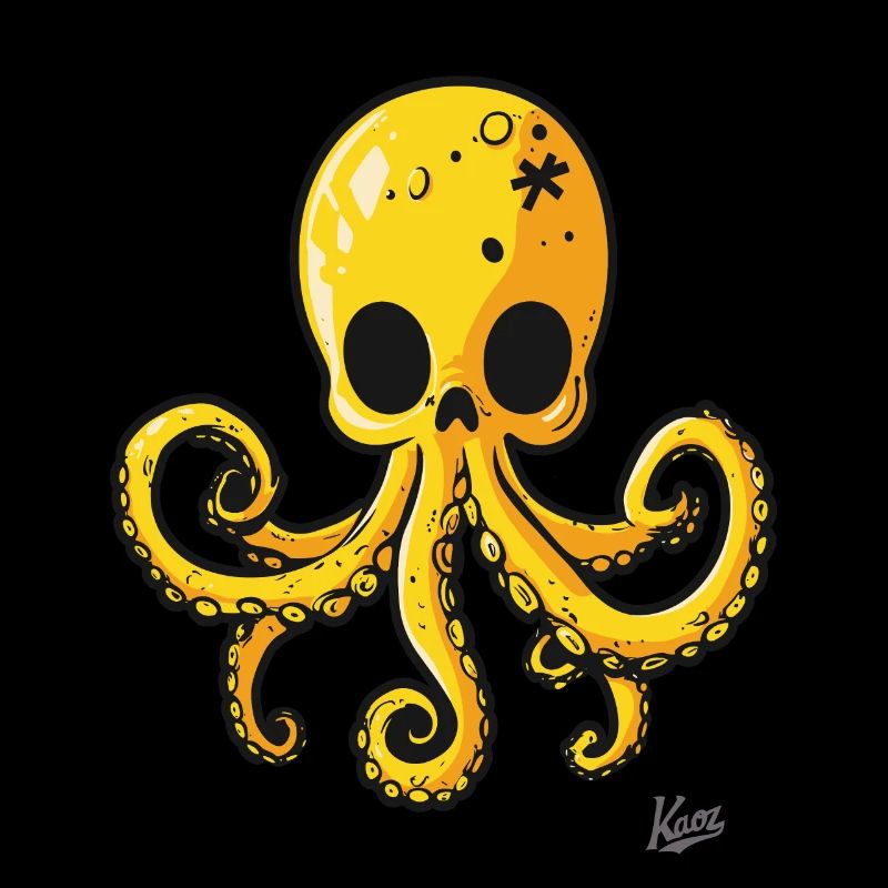 Dessin animé de pieuvre de crâne jaune