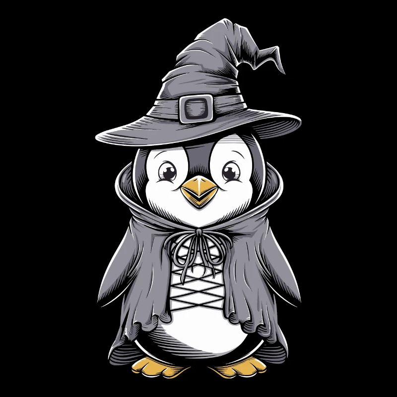 Cute penguin in Halloween witch costume