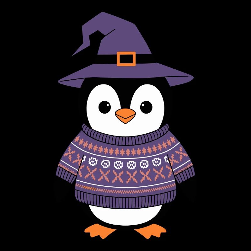 Pingouin mignon Halloween en costume de sorcière