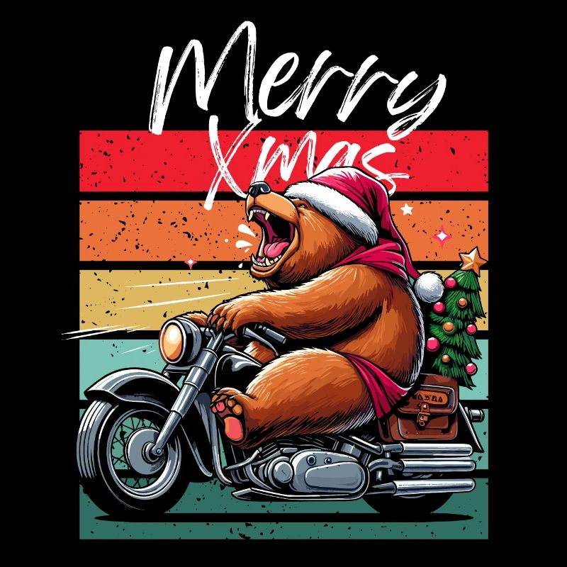 Merry Xmas Biker Motorcycle Retro Bear Christmas