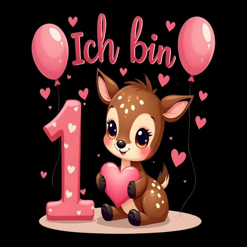 Süßes Reh Ich bin 1 Kinder 1. Geburtstag Mädchen