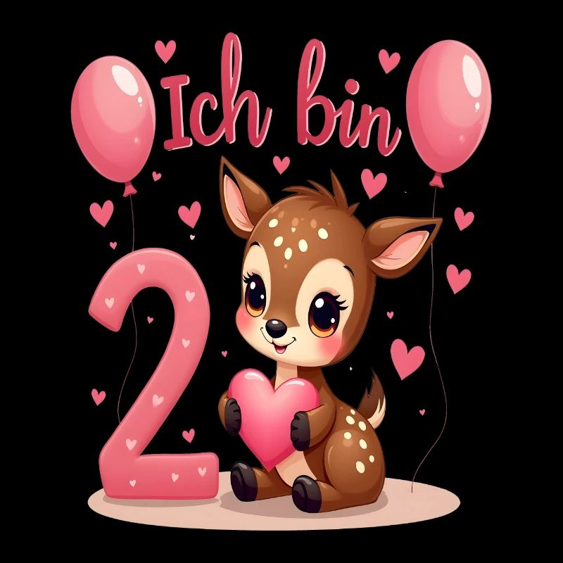 Süßes Reh Ich bin 2 Kinder 2. Geburtstag Mädchen