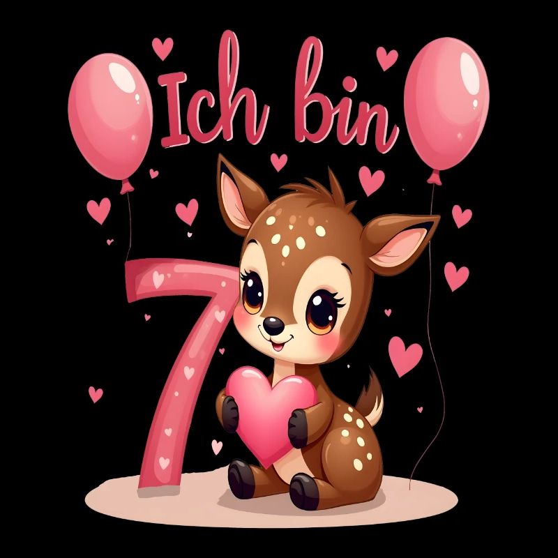 Süßes Reh Ich bin 7 Kinder 7. Geburtstag Mädchen