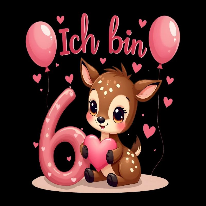 Süßes Reh Ich bin 6 Kinder 6. Geburtstag Mädchen