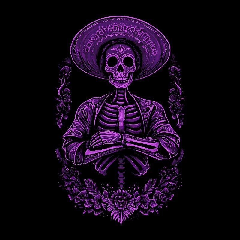 Squelette violet avec illustration de sombrero