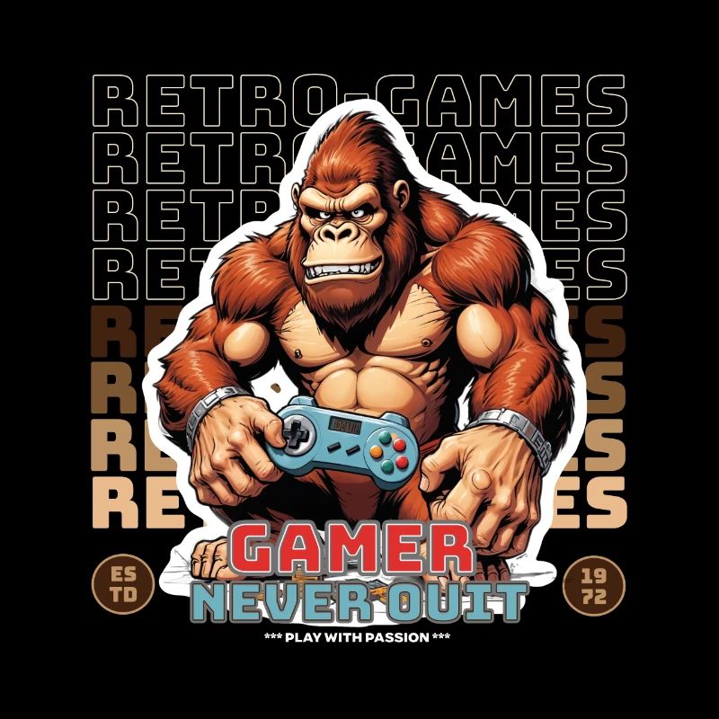 Retro Gamer Never Quit Affe mit Controller