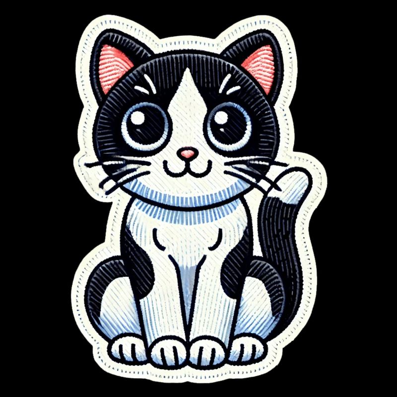 Mignon chat noir et blanc est bien assis / Patch