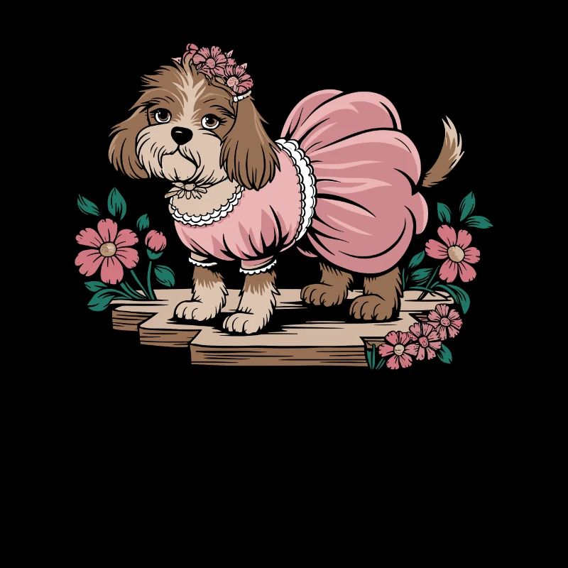 Cottagecore Hund im Blütenkleid
