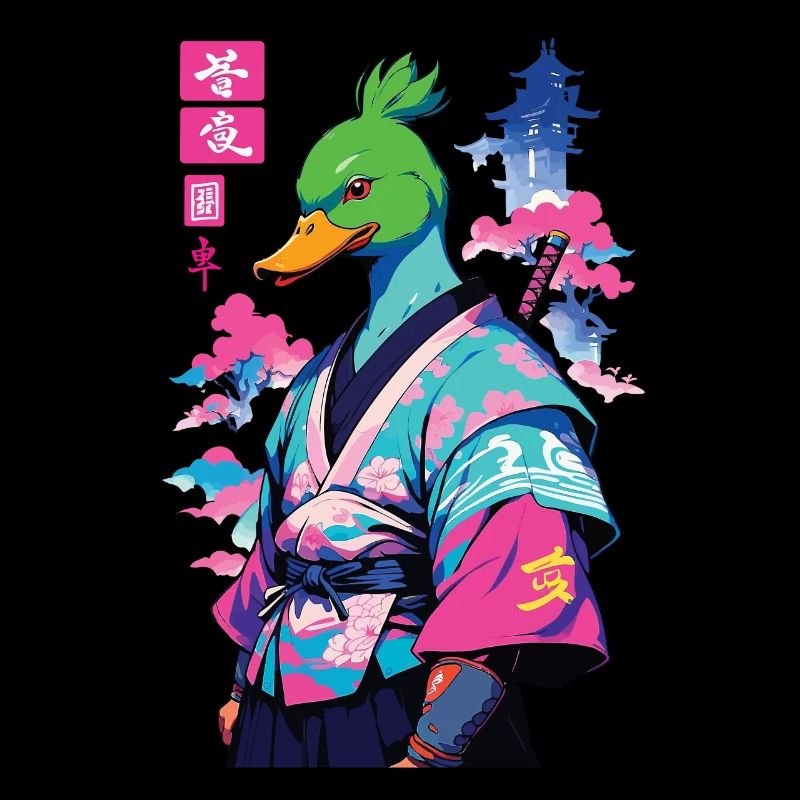 Canard samouraï dans le style esthétique Vaporwave