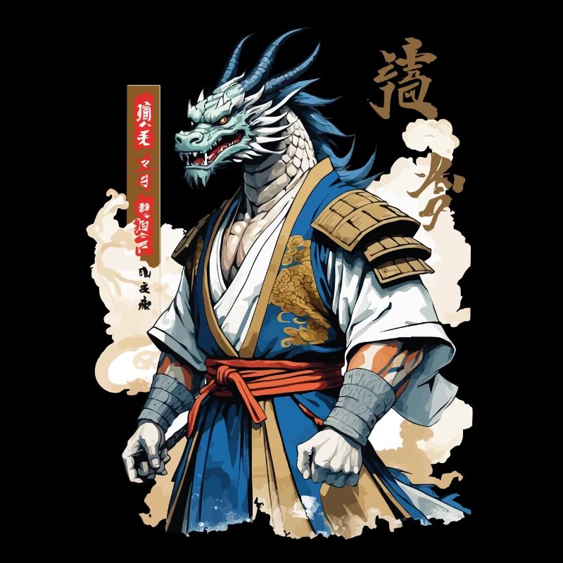 Drachen Samurai Vintage Ukiyo-e Stil