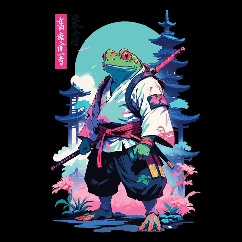 Grenouille samouraï Esthétique Style Vaporwave