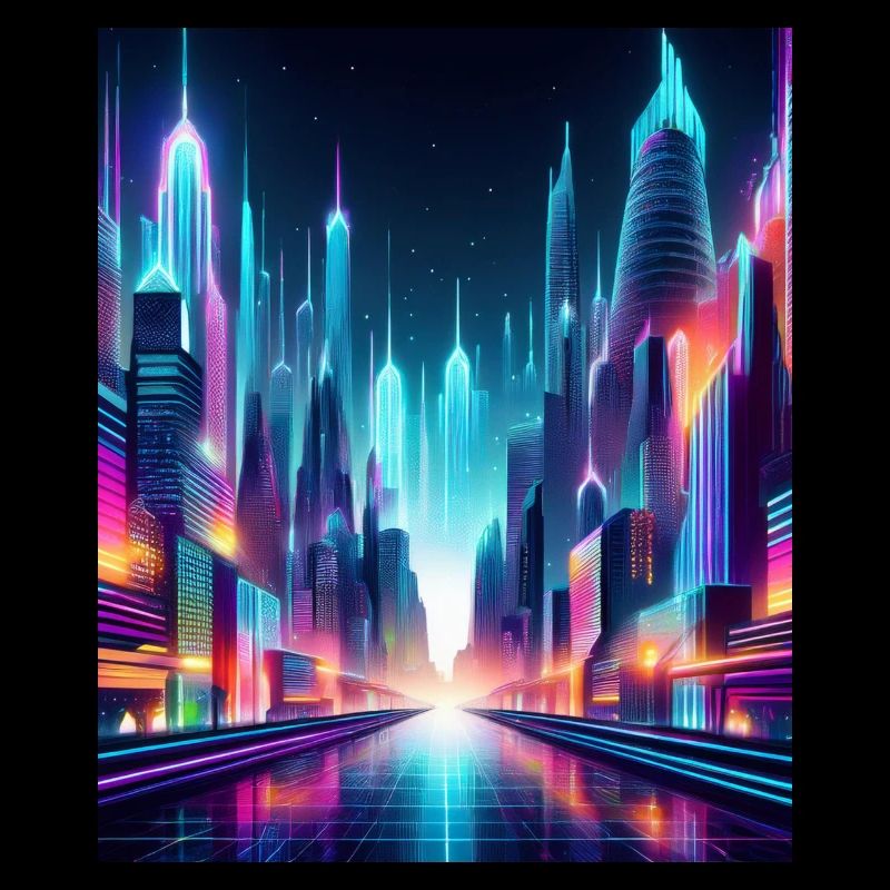Futuristic Neon Cityscape – Vibrant Cyberpunk Art