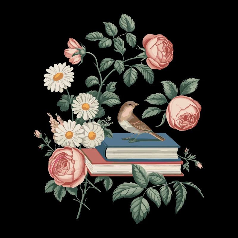 Cottagecore Romantik: Bücher, Blumen und Vogel