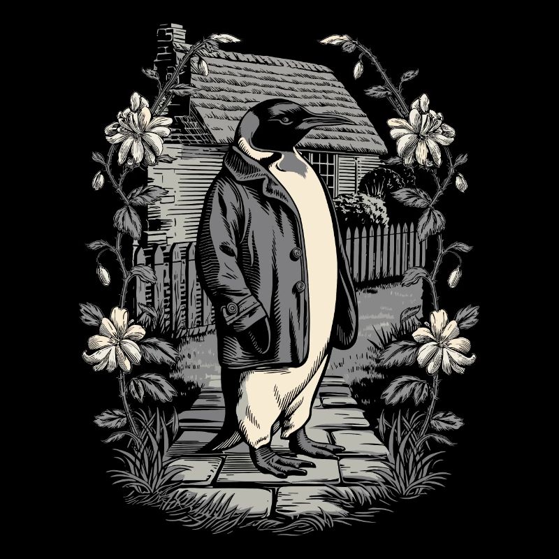 Dunkle Cottagecore Ästhetik mit Elegantem Pinguin