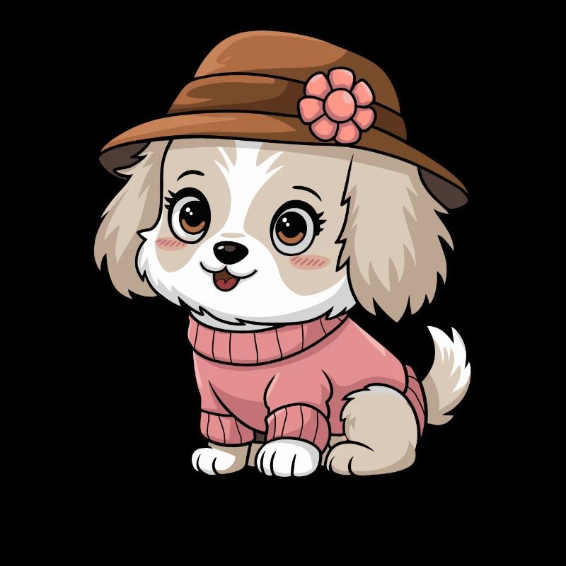 Niedlicher Hund im Hut und Pullover