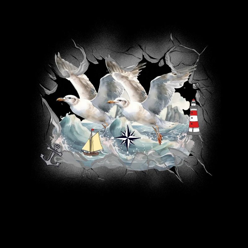 maritime, seafaring, seagulls, seagulls, lighthouses, sailing ships