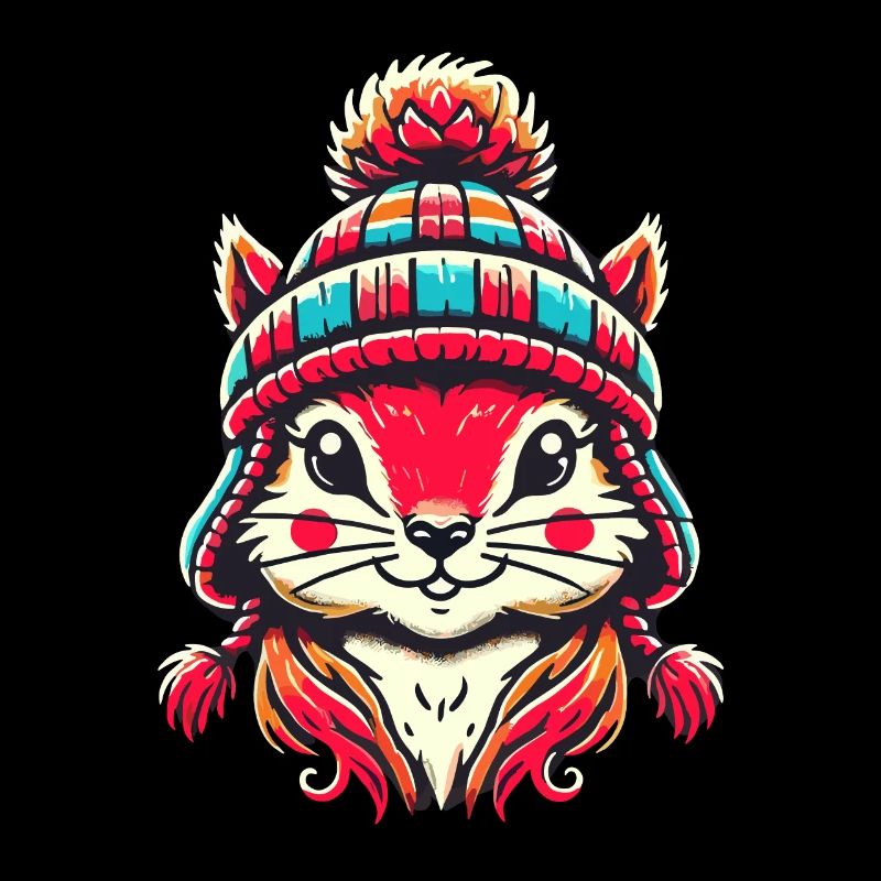 Cheerful squirrel with winter hat