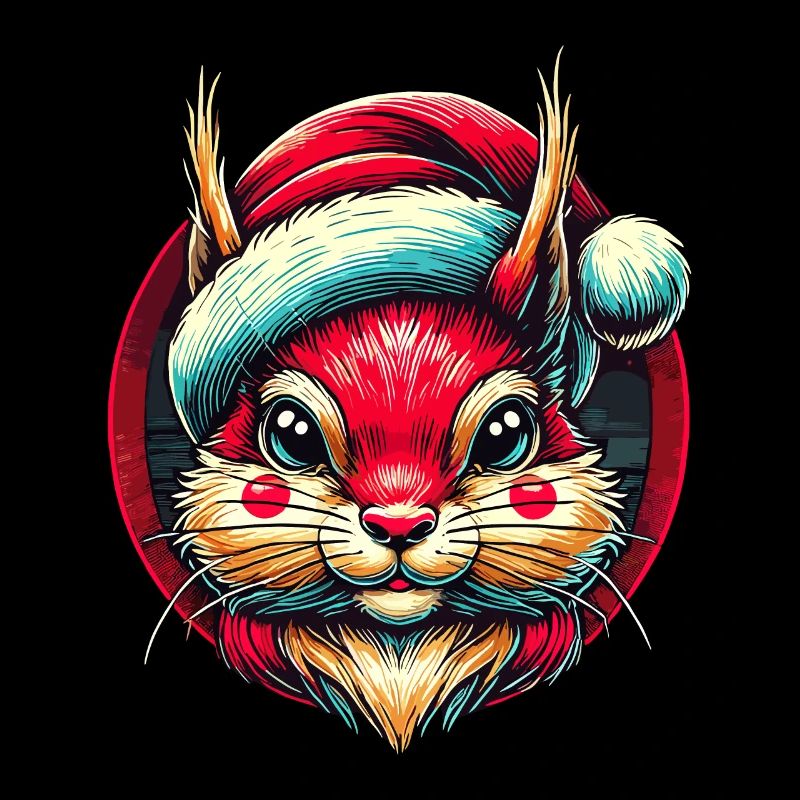 Cheerful squirrel with a santa hat
