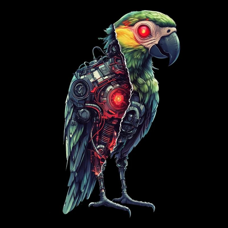 Funny Robot Art Parrot Cyborg Bird Parrot