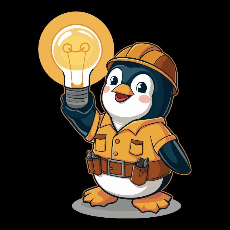 Penguin Electrician With Light Bulb