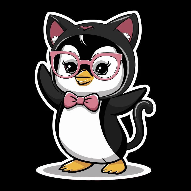 Pingouin mignon avec des lunettes et un arc