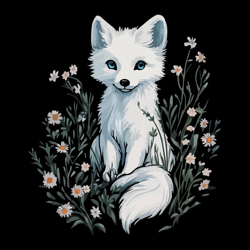 Peinture de renard blanc élégant dans un pré de fleurs