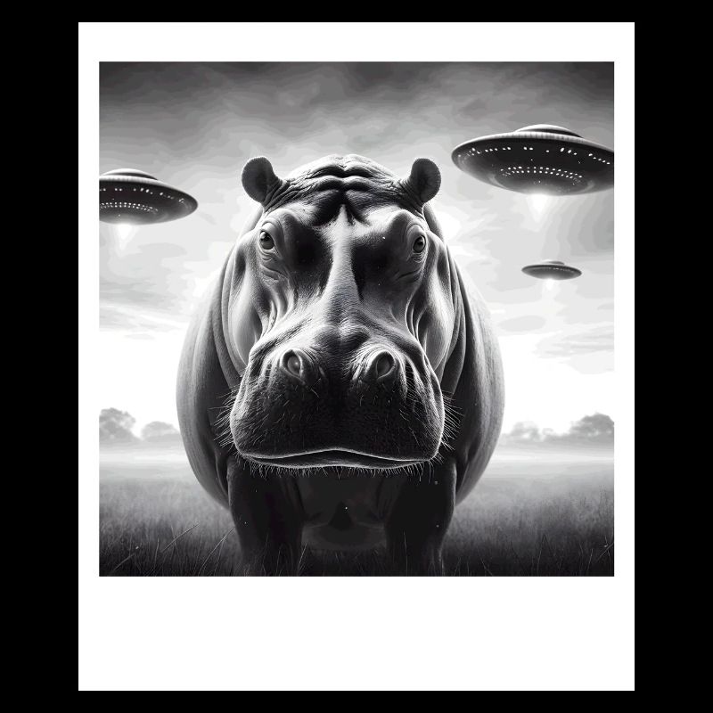 Hippo Sci-fi Funny Graphic Selfie with UFOs Weird
