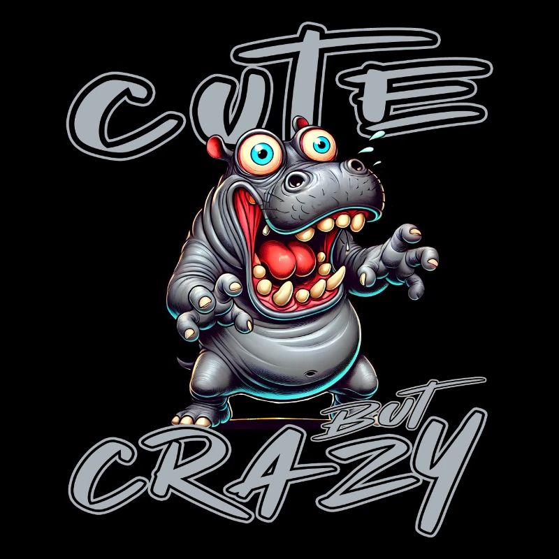 Cute but Crazy Hippo Comic Style Funny Motif