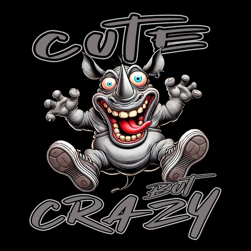 Cute but Crazy Rhino Comic Style Funny Motif