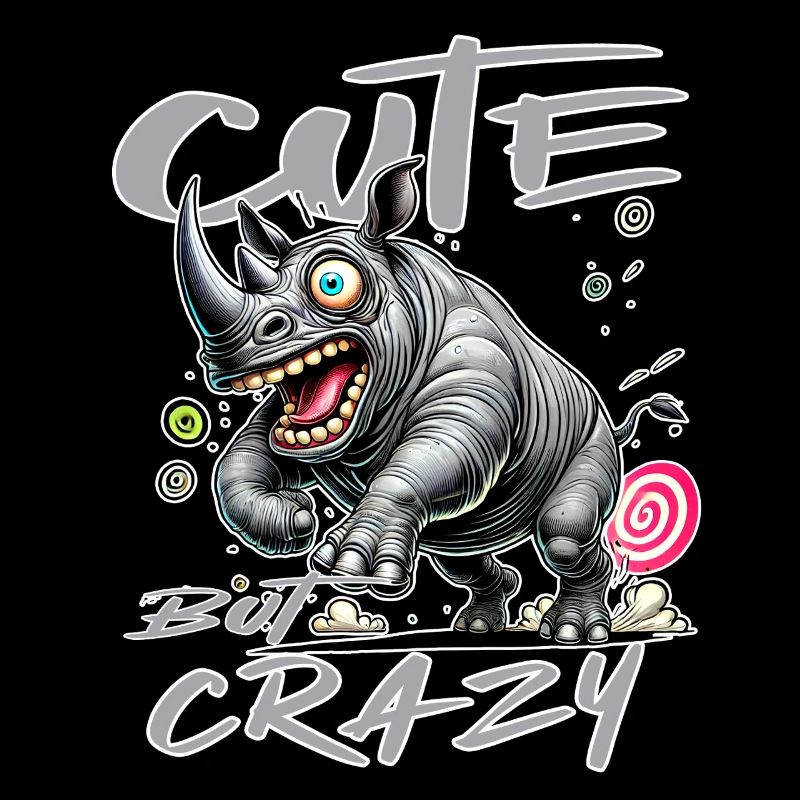 Cute but Crazy Rhino Comic Style Funny Motif