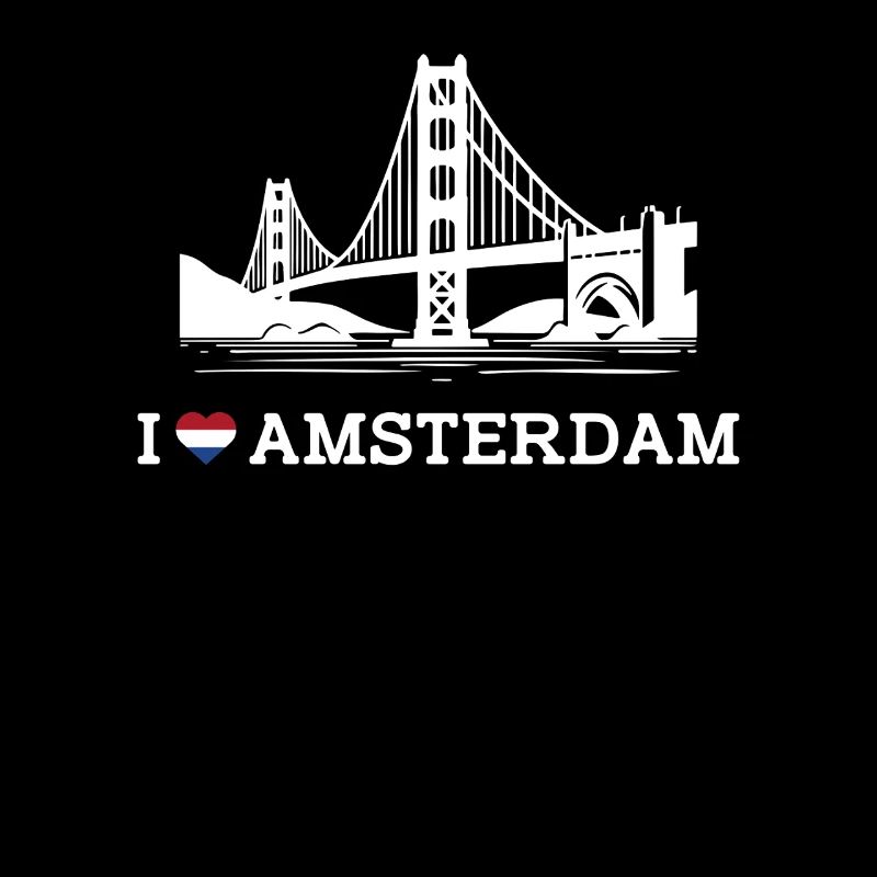 J’aime le drapeau d’Amsterdam Coeur Golden Gate Bridge Jeu de mots