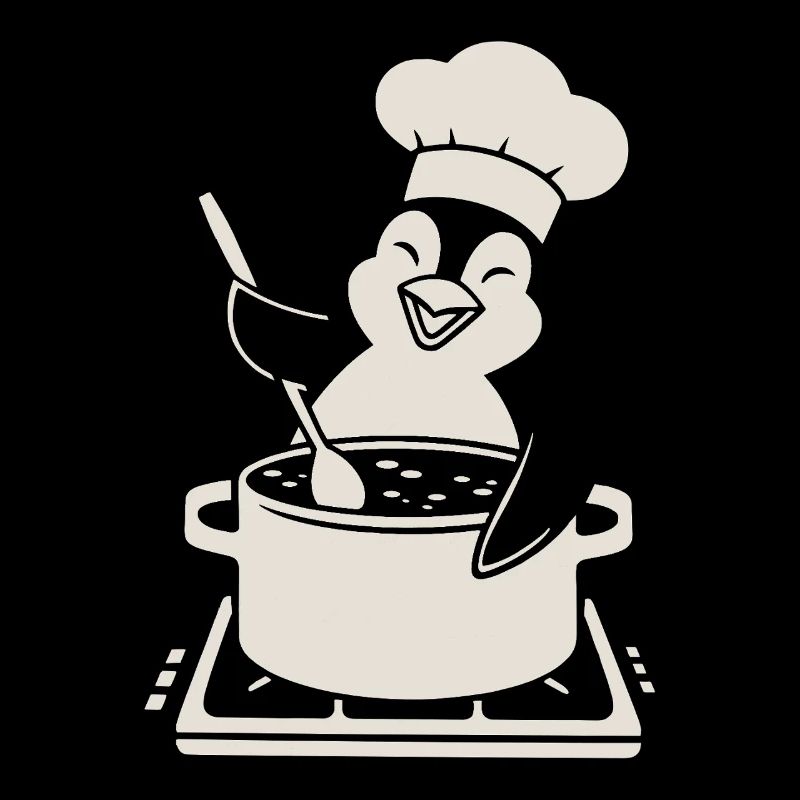 Joyeux pingouin, chef, chef aux fourneaux