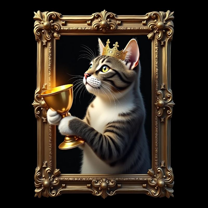 Mittelalter Katze im Bilderrahmen Kunst Krone