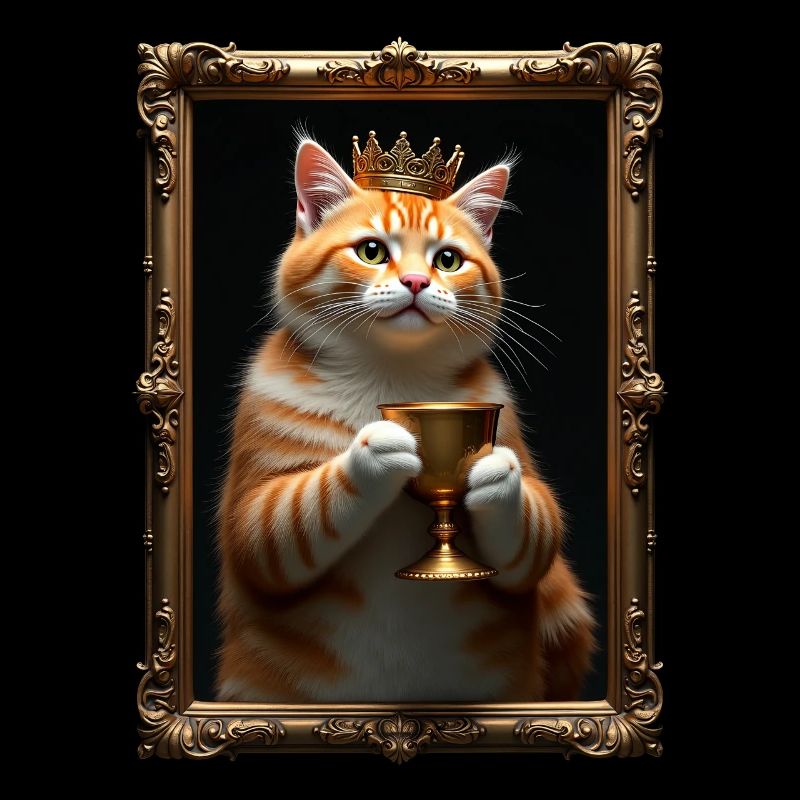 Mittelalter Katze im Bilderrahmen Kunst Krone