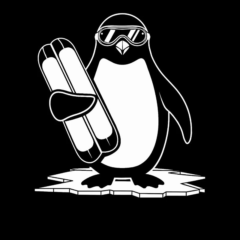 Pinguin Mit Ski Und Brille Auf Eis