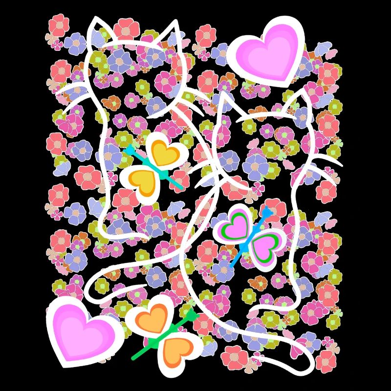 Sommer Blumen Herz Retro Katzen Katze Kinder 80er
