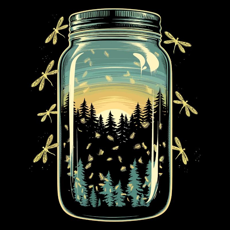 Magical forest fireflies