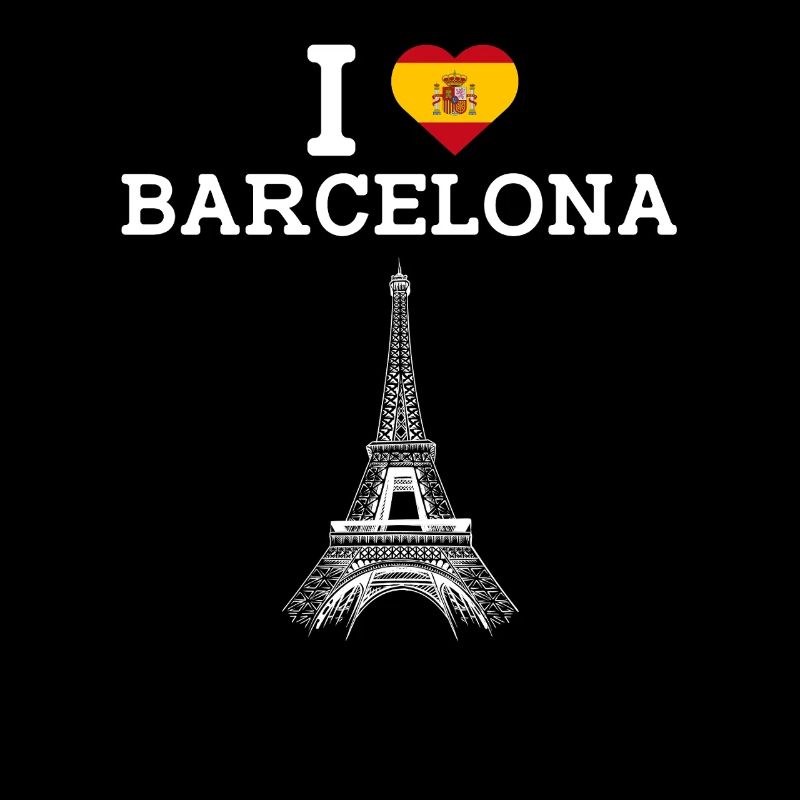 J’aime Barcelone Cool Tour Eiffel Jeu de mots Drapeau coeur