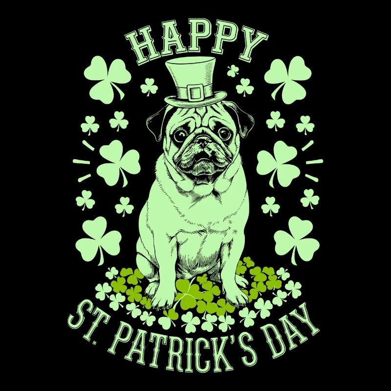 Fröhlicher Pug St Patricks Day mit Kleeblättern