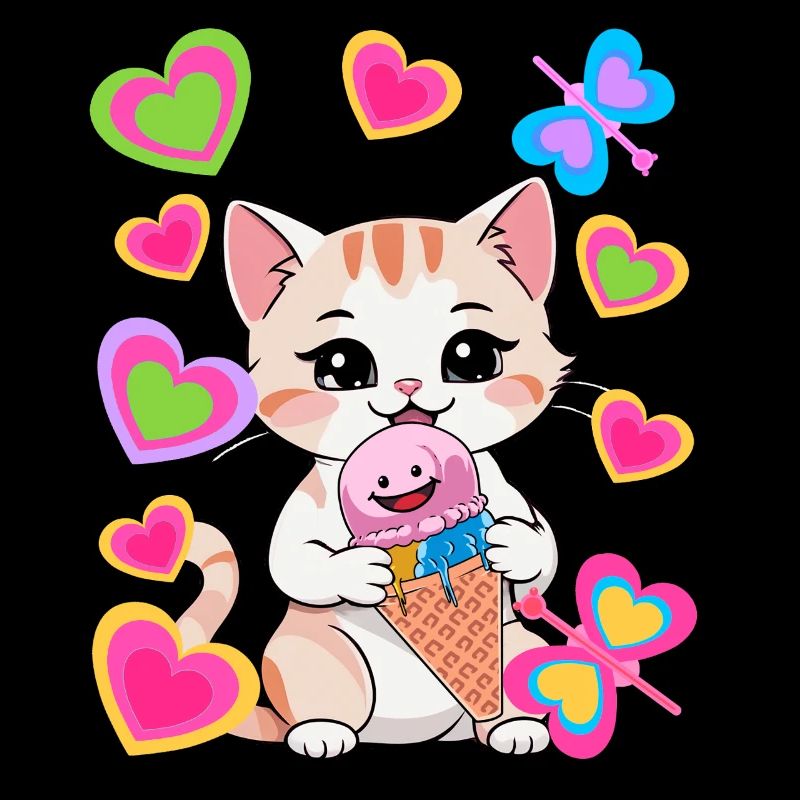 Katzen Katze Eis Eiskrem Kinder Kind Retro 80er